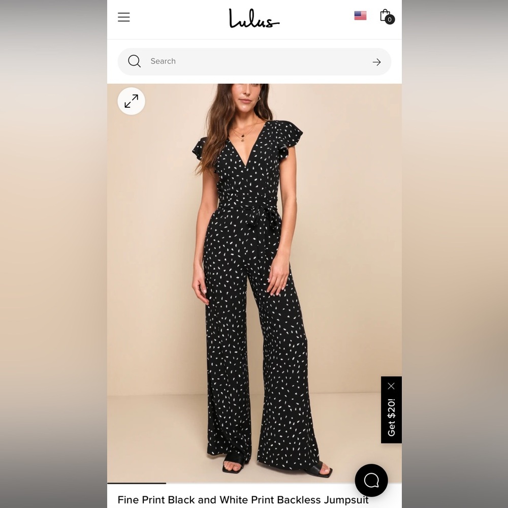Lulu’s Fine Print Black and White Print Backless Jumpsuit